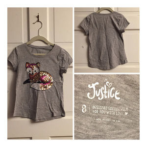 Justice Gray Top with Sequin Fox